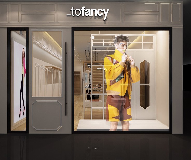 鸿运国际智慧显示屏门店橱窗LED通明屏展示